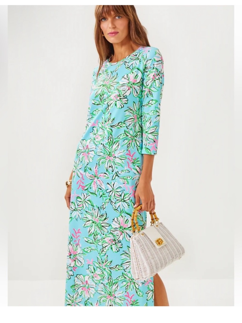 NWT Lilly Pulitzer Light Blue Deena Sun of a Bum UPF 50+ Midi-Dress, Size M